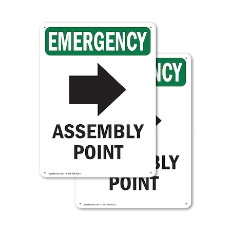 Signmission Assembly Point (Right Arrow) With Symbol, 7 in W x Rectangle, Plastic OS-2PACK-EM-P-710-V-10431